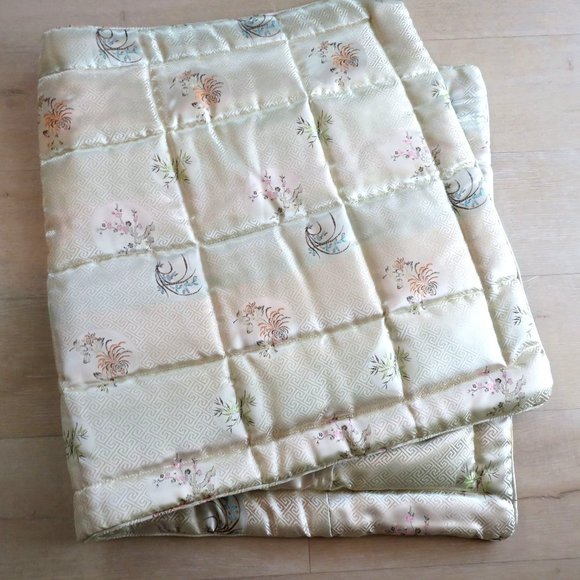 2 Custom Made Asian Theme Large Quilted Pillow Shams 26x47 Gold Embroidery - Picture 7 of 8